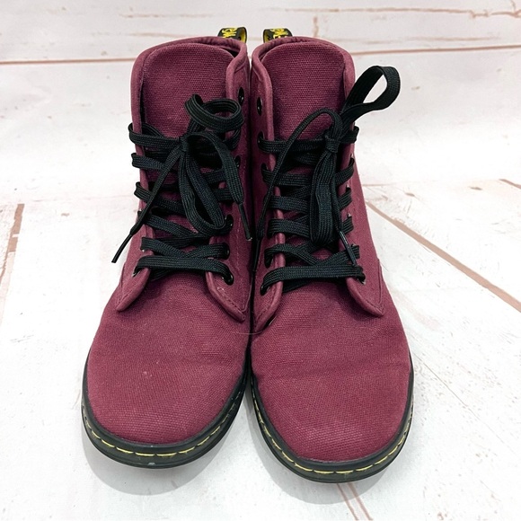 Dr Doc Martens Burgundy Red Canvas Shoreditch Lace Up Airwave Combat Boots - Picture 3 of 7